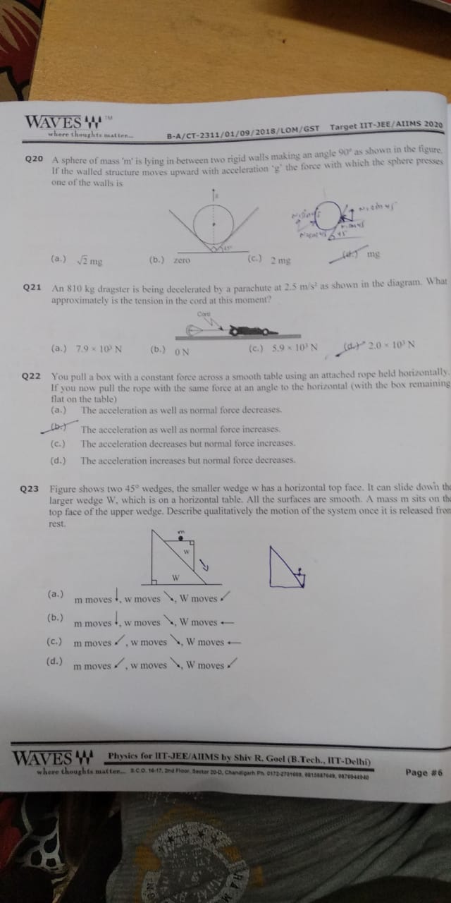 Question image for Question no 21 An 180 kg dragster is being deccel